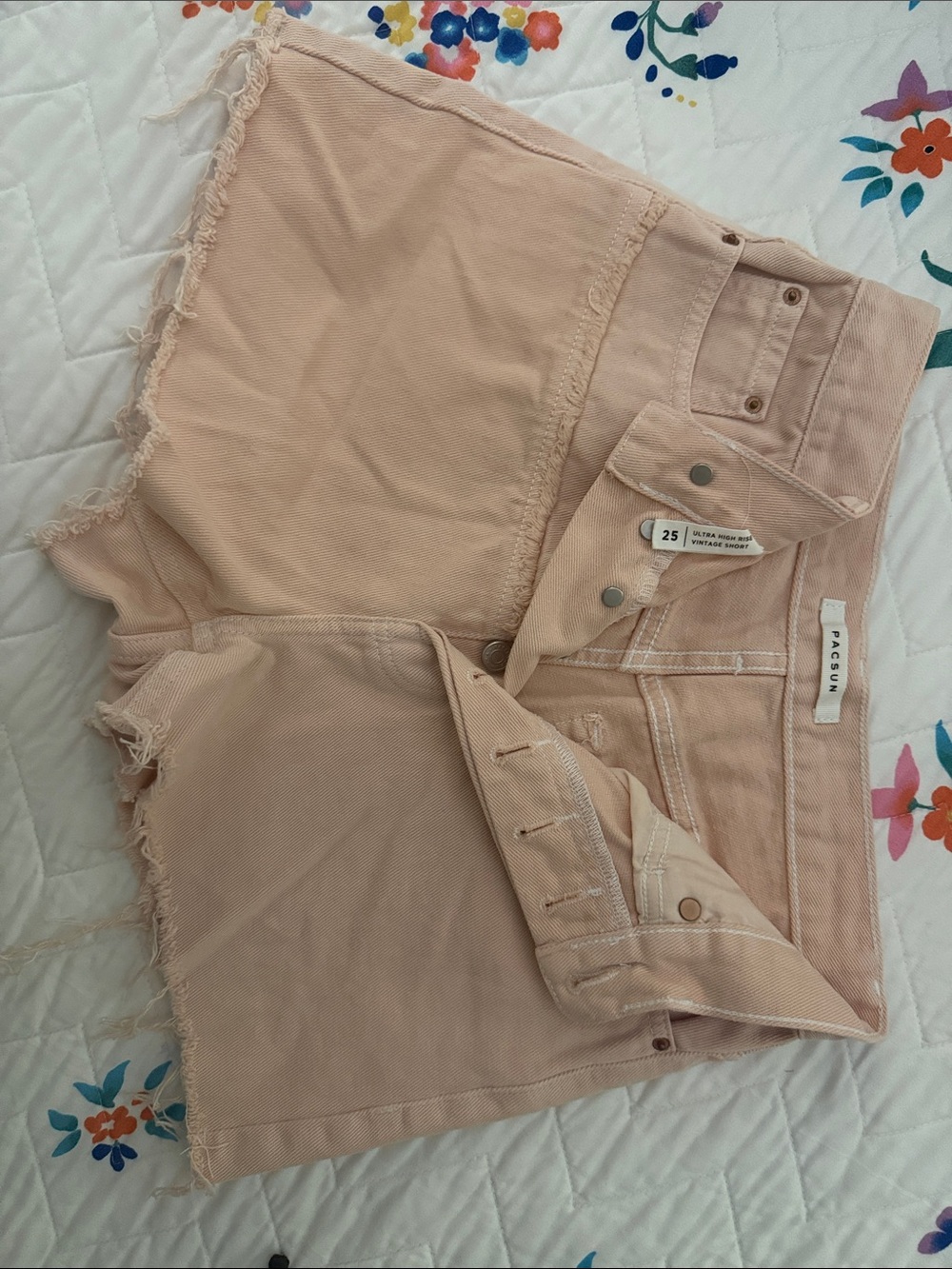 PacSun Light Blush High-Rise Frayed Hem Jean Shorts